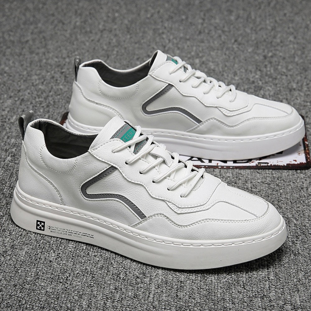 New Men's Trendy Summer Breathable White Board Shoe Leather Casual Shoes